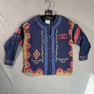 Vintage Together! Jacket International Blue Embroidered Size L Boho Folk‎ Art